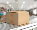 Box on conveyor roller in warehouse mock-up Royalty Free Stock Photo