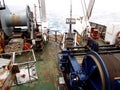 The Sea of Okhotsk / Russia - August 01 2015: Box core sampler and winch on the stern of RV Akademik Lavrentyev