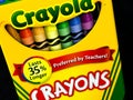 Box of Crayola Crayons on a black backdrop Royalty Free Stock Photo