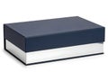 A box with dark blue top and white sides placed on a white background Royalty Free Stock Photo