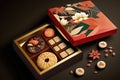 box with delicious chinese confections traditional for new year shu cake