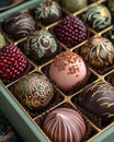 Box of delicious handmade chocolate pralines Royalty Free Stock Photo