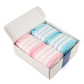Box of diapers with pink and blue stripes Royalty Free Stock Photo