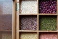A box of different kinds of lentils Royalty Free Stock Photo