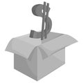 Box with dollar sign icon, black monochrome style Royalty Free Stock Photo