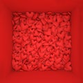 Box Filled With Red Hearts Valentine`s Day Or Other Romantic Themed Holiday. 3d Render