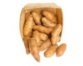 Box of fingerling potatoes isolated on white Royalty Free Stock Photo