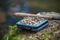 Box with flies. Fly fishing and tenkara Royalty Free Stock Photo