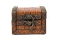 A box in the form of an old chest, upholstered in leather and with a massive iron latch Royalty Free Stock Photo