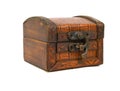 A box in the form of an old chest, upholstered in leather and with a massive iron latch Royalty Free Stock Photo