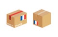 box with France flag icon set, cardboard delivery package made in France Royalty Free Stock Photo