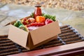 Box Of Fresh Ingredients For Online Meal Food Recipe Kit Delivered To Home On Doorstep