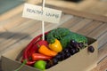 Box of rainbow fruit and vegetables - healthy living concept Royalty Free Stock Photo