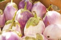 A box full of beautiful white and purple Bianca eggplants Royalty Free Stock Photo