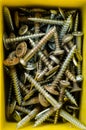 Box full of old self-tapping screw, different condition and size Royalty Free Stock Photo