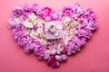 Box with gift  around roses  and  jasmine background in heart shape. romantic and beauty concept. top view Royalty Free Stock Photo