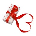 Box with a gift with the image of hearts tied with a ribbon isolate on a white background. Valentine`s Day celebration concept Royalty Free Stock Photo