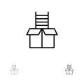 Box, Gift, Success, Climb Bold and thin black line icon set