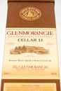 Box of GLENMORANGIE CELLAR 13 single malt scotch whisky Royalty Free Stock Photo