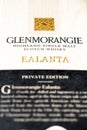 Box of GLENMORANGIE EALANTA single malt scotch whisky Royalty Free Stock Photo