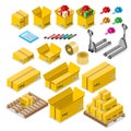 Box goods crate storage delivery warehouse concept icon set. Flat 3d isometry isometric style web site app vector illustration. Royalty Free Stock Photo