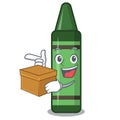 With box green crayon isolated in the cartoon