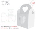 Box with heart handle, vector, template with die cut / laser cut lines. White, clear, blank, isolated delivery box Royalty Free Stock Photo