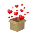Box with hearts. Valentine's Day. Love surprise. Open box flying hearts