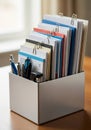 A box holds neatly organized folders and documents, separated by color-coded Royalty Free Stock Photo