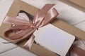 Box with homemade marshmallows. Marshmallow flowers. Craft packaging tied with ribbon