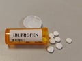 Box of ibuprofen tablets placed on a table, over-the-counter anti-inflammatory Royalty Free Stock Photo