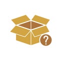 Box icon, delivery and shipping, open package, unbox icon with question mark. Box icon and help, how to, info, query symbol Royalty Free Stock Photo