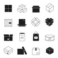 Box icons. Cardboard packages envelopes mail stack vector symbols isolated