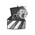 Box with jumping toy icon, black monochrome style