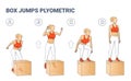 Box Jumps Woman Silhouettes. Colorful Plyometric Exercise illustration