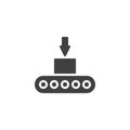 Box loading on conveyor belt vector icon