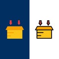 Box, Logistic, Open Icons. Flat and Line Filled Icon Set Vector Blue Background