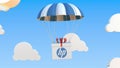 HP logo on moving Box moves under parachute. Editorial 3D rendering Royalty Free Stock Photo