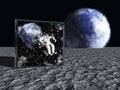 Box on lunar like surface Royalty Free Stock Photo