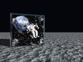 Box on lunar like surface contains astronaut Royalty Free Stock Photo