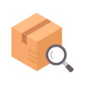 Box with magnifying glass icon. Delivery and logistics. Package tracking sign