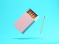 Box of matches on blue background 3 D illustration Royalty Free Stock Photo