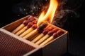 Box Of Matches Catching Fire With Smoke Royalty Free Stock Photo