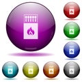 Box of matches icon in glass sphere buttons Royalty Free Stock Photo