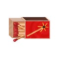 Box of matches lies on its side. Vector illustration.