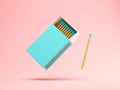Box of matches on pink background 3 D illustration Royalty Free Stock Photo
