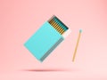 Box of matches on pink background 3 D illustration