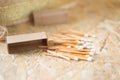 Box of matches on wood table