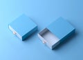 Box mockup. Elegant blue branding mockup with two blank boxes. Luxury packaging box for premium products. Empty opened square box