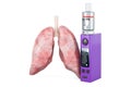 Box Mod e-cigarette with lungs. Lungs disease from smoking, concept. 3D rendering
